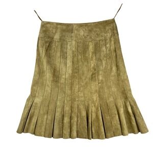 Worth New York Olive Green Suede Leather Pleated Drop Waist Skirt Womens 10